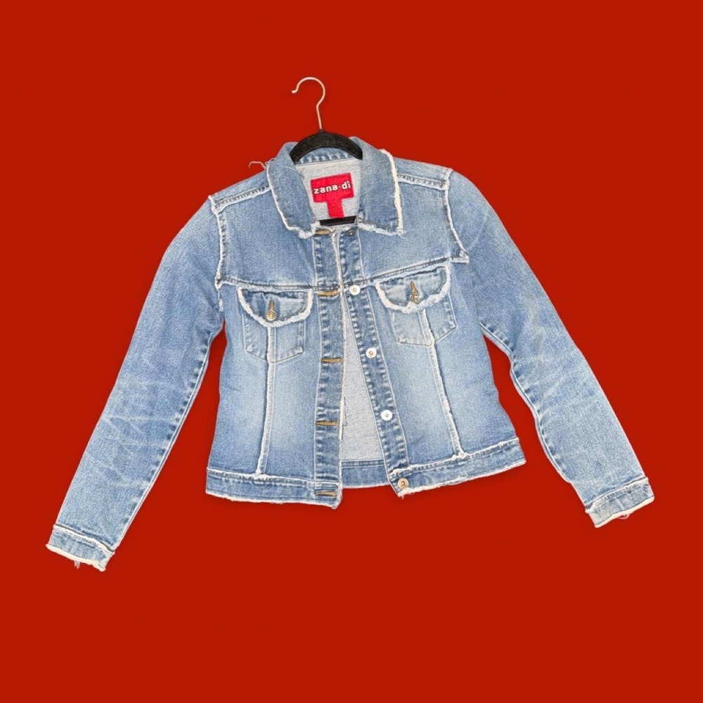 Vintage Y2K Zana Di Raw Hem Cropped Denim Jacket | Light Wash | Size‎ Medium